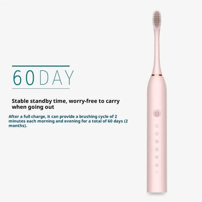 Rechargeable automatic electric toothbrush in X3 Black, Pink or White with 8 brush heads and travel box.