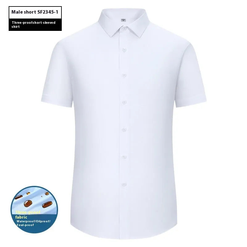 Men's slim fit bamboo short sleeve shirt with square collar in a solid colour
