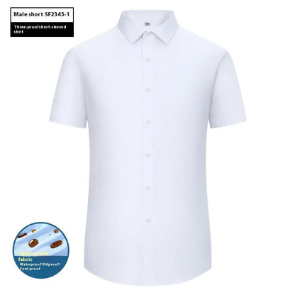 Men's slim fit bamboo short sleeve shirt with square collar in a solid colour