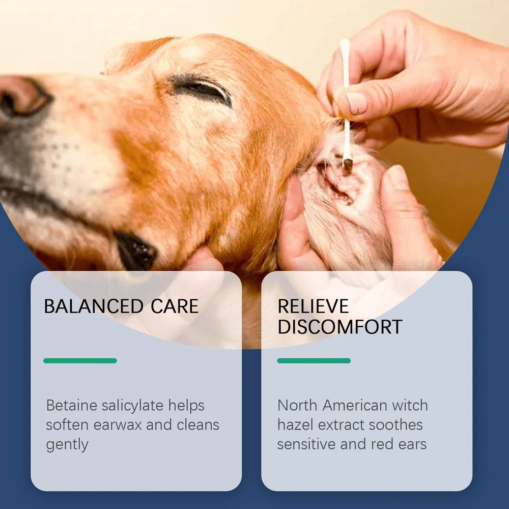 100ml bottle of veterinary ear cleaning solution for dogs and cats with applicator tip