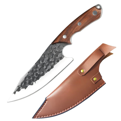 7 inch hand forged stainless steel kitchen knife with C6 slaughtering blade and modern design