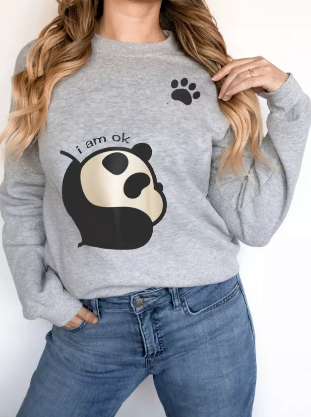 Women's Long Sleeved Panda Print Hoodie in various colors and sizes