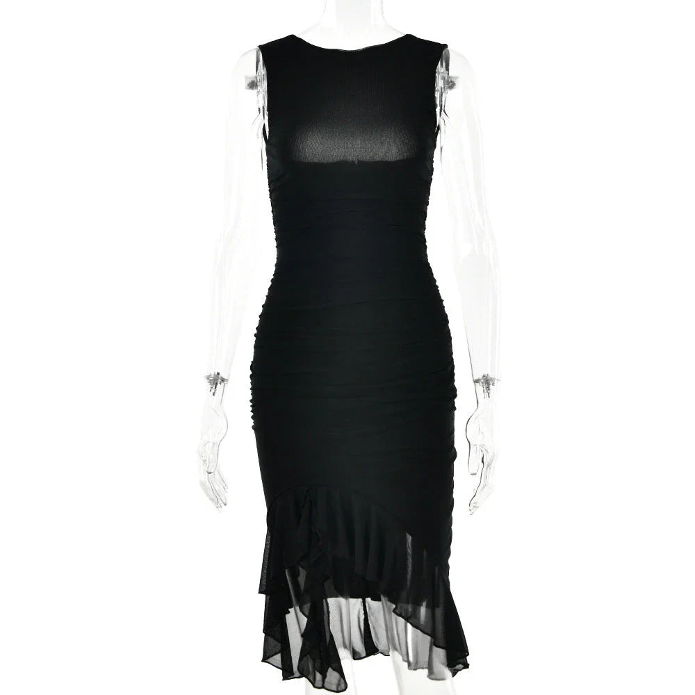 Slim, sleeveless mini dress in various colors, perfect for summer parties and clubs