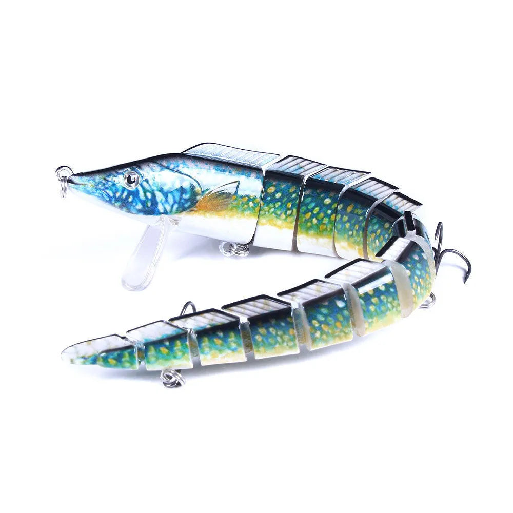 A multi-section articulated fishing lure imitating a loach, shown in one of five colour variants, measuring 23 cm.