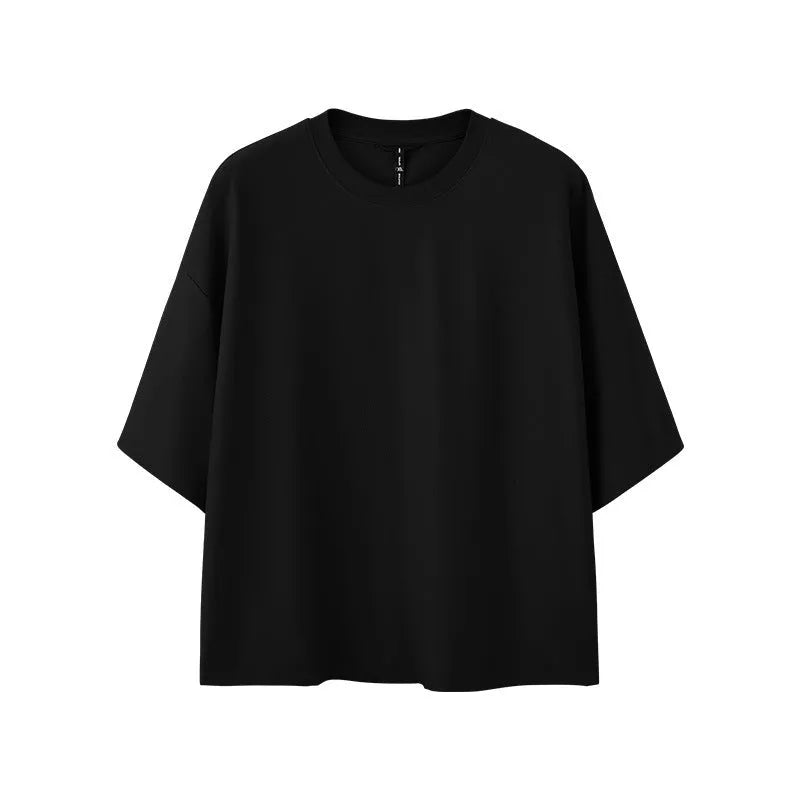 Men's sand grey loose fit cotton-polyester short sleeve T-shirt displayed flat