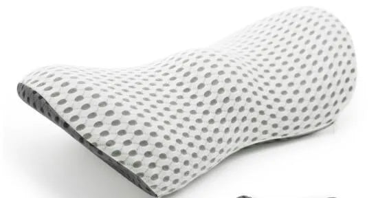 Ergonomic lumbar support pillow with grey 4D mesh fabric cover and memory foam core