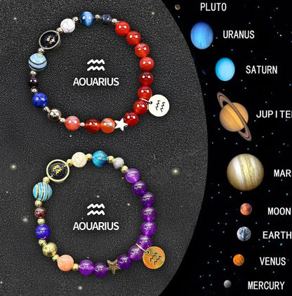 Adjustable natural stone zodiac bracelets showing 12 sign styles with 18-20cm cord