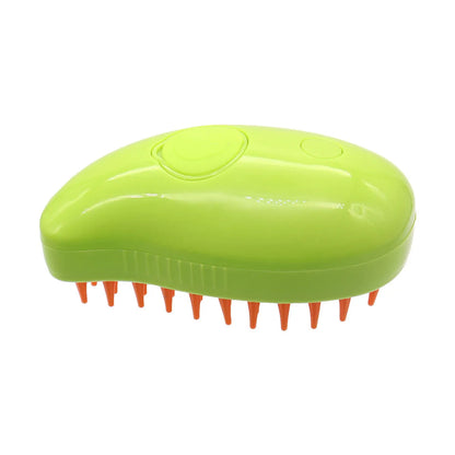 Dog grooming spray bottle and massaging comb kit on a white background.