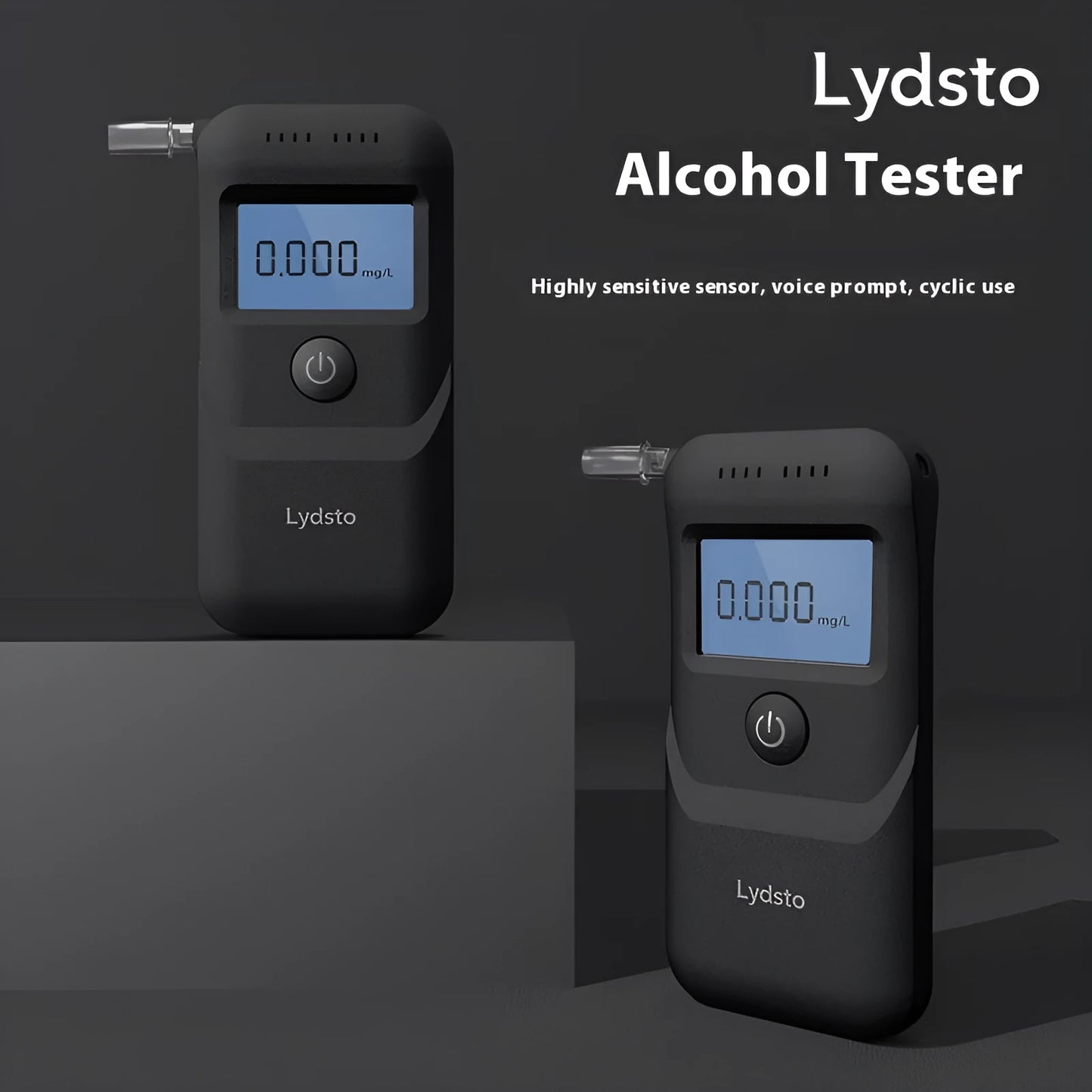 Black HD-JJCSY01 personal alcohol breath tester on a white background.
