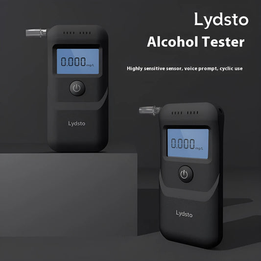 Black HD-JJCSY01 personal alcohol breath tester on a white background.