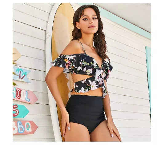 Women's high waist off-shoulder ruffled bikini in vibrant colors