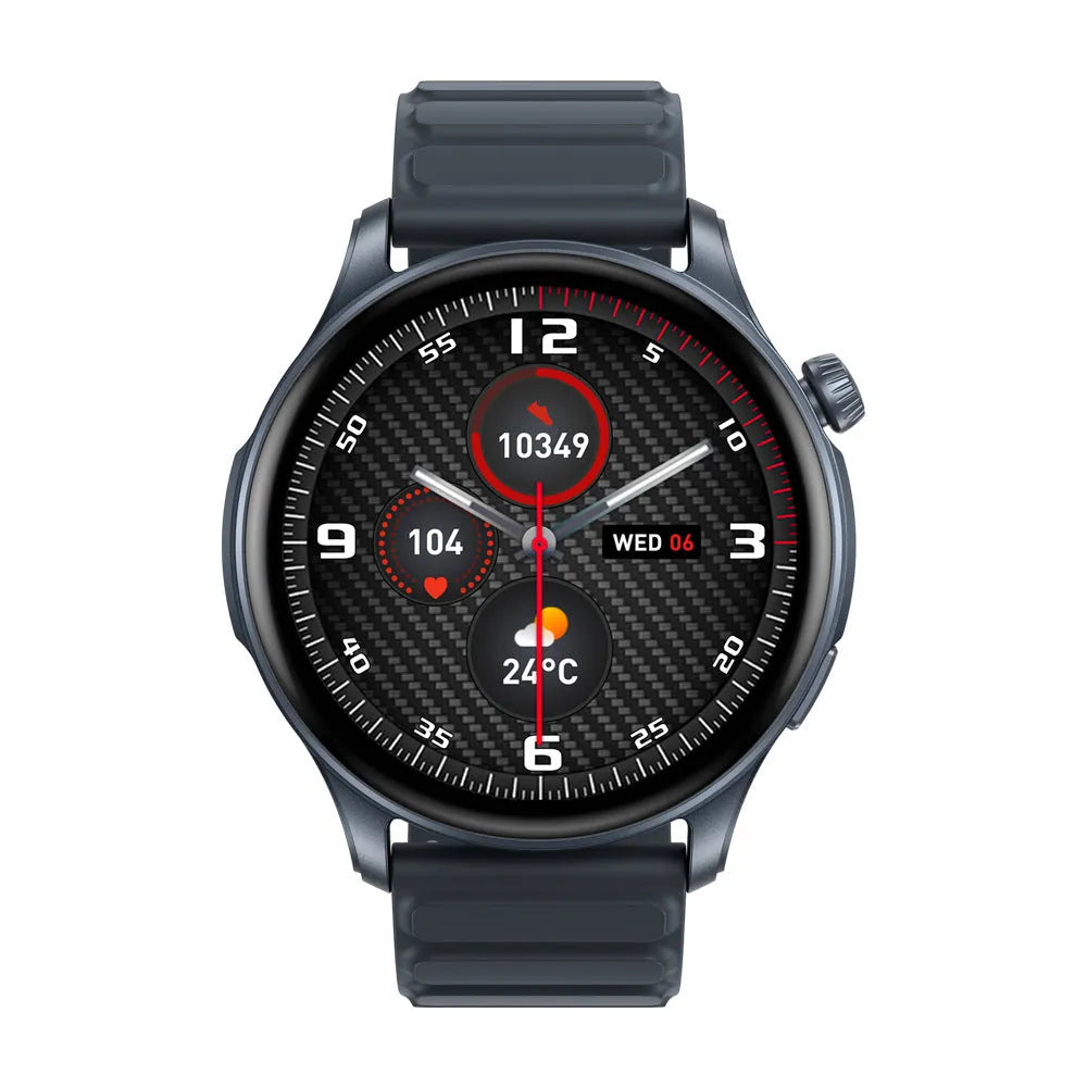 Btalk 3 Pro smart watch in blue showing AMOLED display with heart rate and call functions