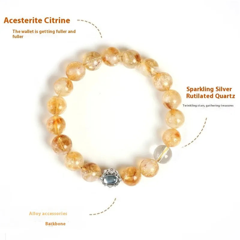 Citrine crystal bracelet with 10mm geometry beads and polished grinding treatment