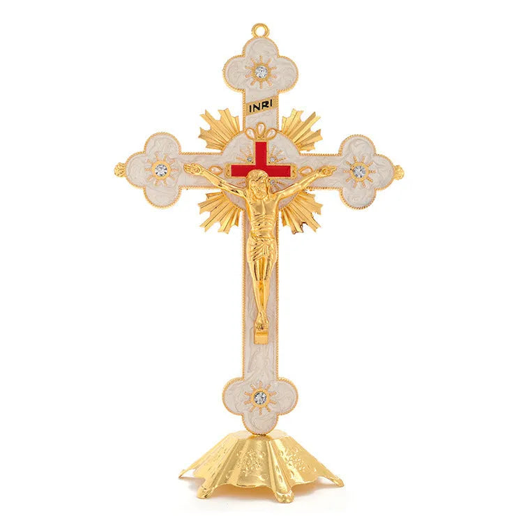 Zinc alloy geometric car ornament in gold and diamond finish, measuring 30cm by 19cm.