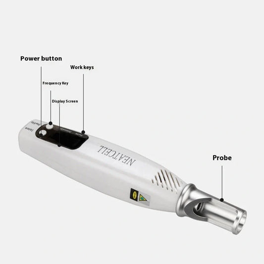 Handheld picosecond pen device for at-home skin treatment with blue and red light therapy modes
