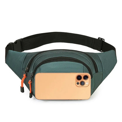 Large slanted chest bag in black, grey, blue, or green colours with water resistant functionality