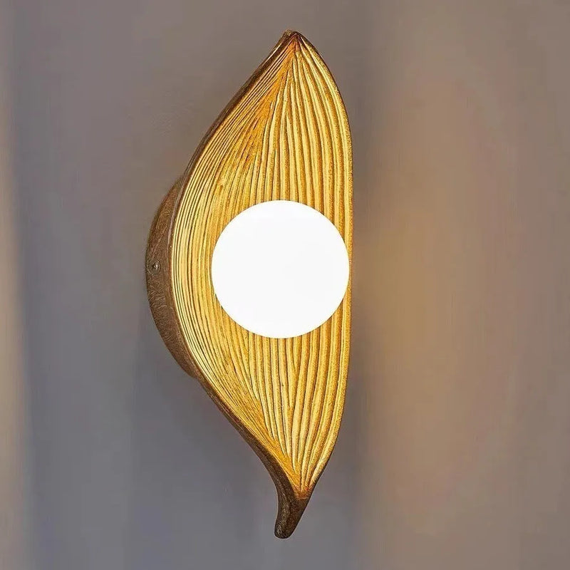 Nordic Leaf Wall Lamp Silent Style Japanese Style Wall Light Resin Shade 110-220V Warm Light Black White Wood Colour Type A for Bedroom Living Room Hallway