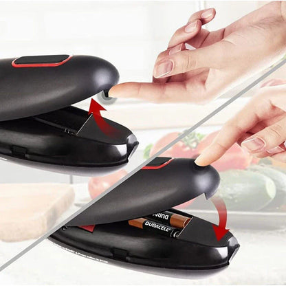 Convenient electric can opener with modern, compact design for effortless, hands-free can opening