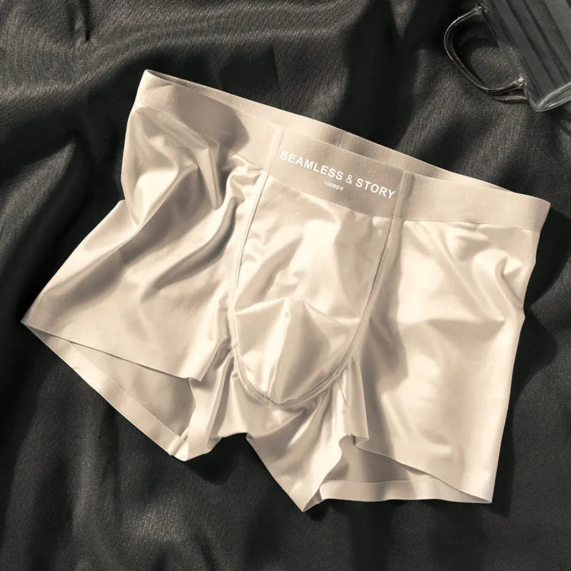 Men's ice silk underwear in mid-waist design showing coffee colour option