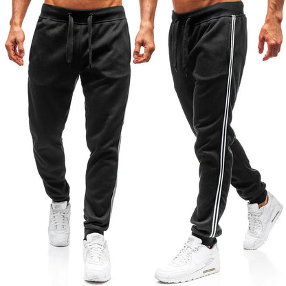 Men's summer casual sports trousers, loose tapered stitching, black or dark grey, sizes S to XXXL