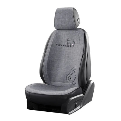Car seat cushion set with lumbar support and headrest in cartoon linen design with wool cotton filler