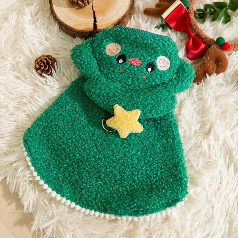 Green elk cartoon design polyester cat winter coat for cats 1kg to 10kg