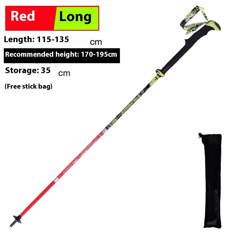Carbon fibre folding climbing cane with telescopic sections, tungsten steel tip, and EVA foam handle