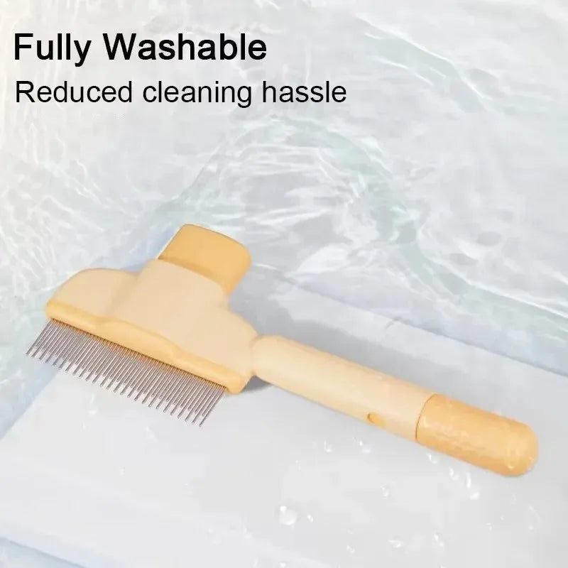 Green pet grooming brush with detachable hair collection tray and soft silicone handle