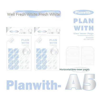 Oblique Angle notebook with 60 sheets, A5 or B5 size, white or plaid blue cover options for student use