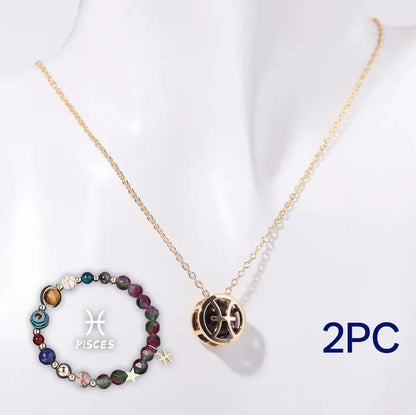 Natural stone beaded necklace and bracelet set laid out flat, showing the coordinated design and textured beads.