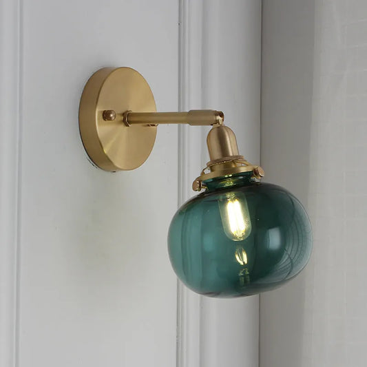 Pumpkin-shaped glass wall lamp in water ripple transparent or blue finish for ambient lighting