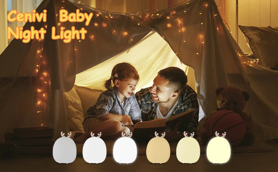 Adjustable silicone baby night light with touch control in deer and rabbit designs
