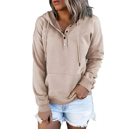 Women's long-sleeved hooded sweatshirt with pockets in various colors