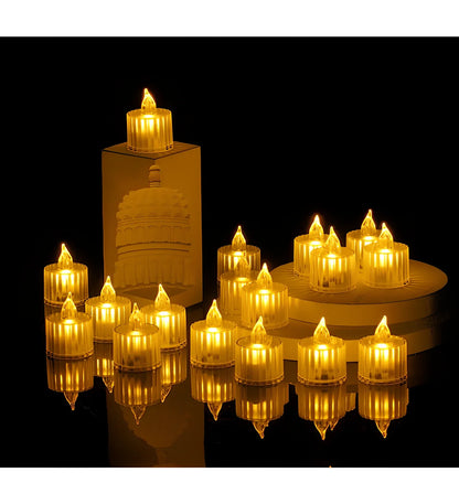 Electronic festival candles in diamond and gear designs, 3.6cm diameter with 5cm, 6.5cm, and 8cm height options