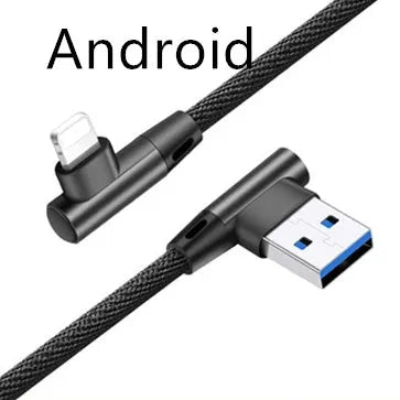 USB fast charging cable with a denim fabric exterior and aluminium connectors, shown in multiple colour options.
