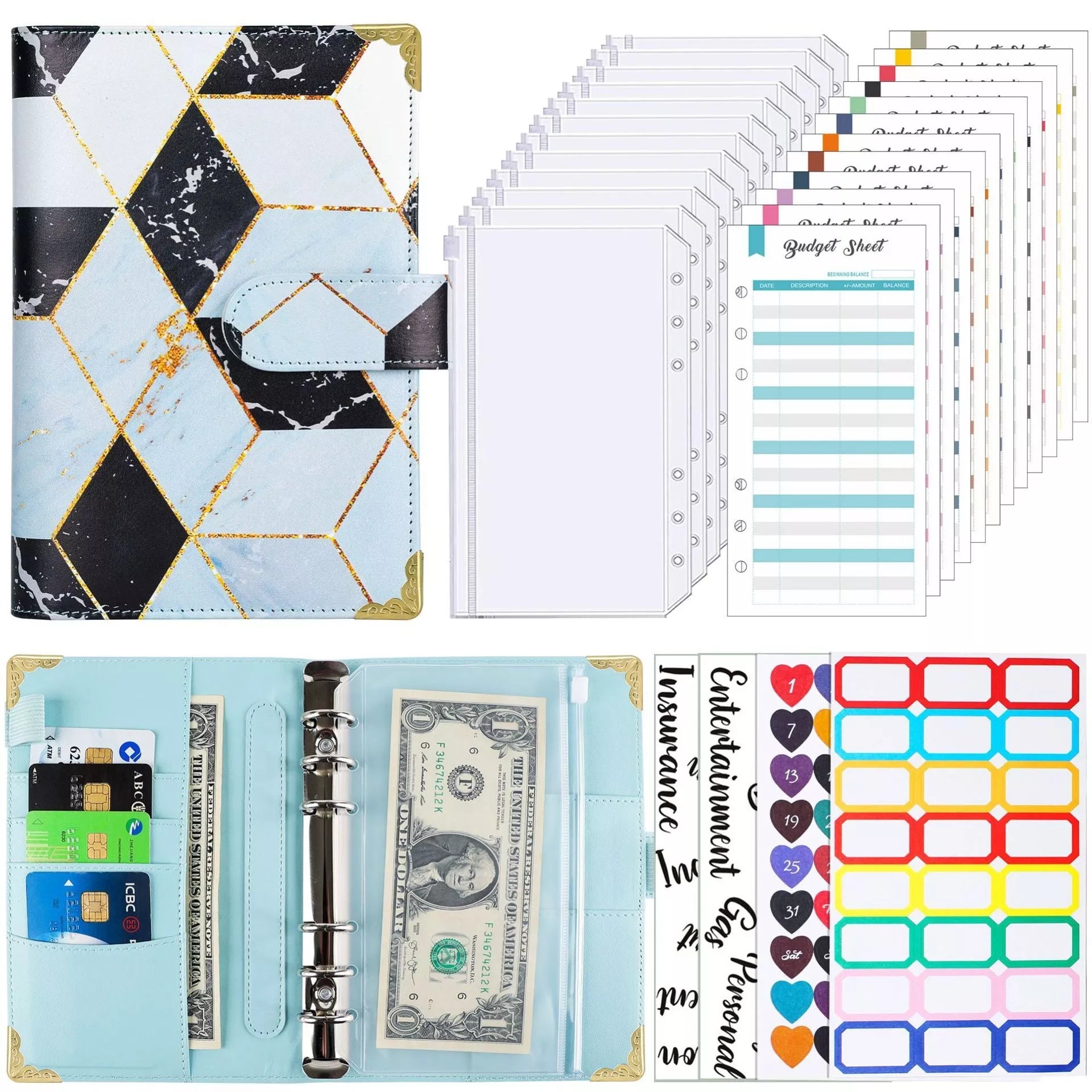 A6 loose spiral notebook with PU leather cover in various colors, featuring spiral binding and included accessories