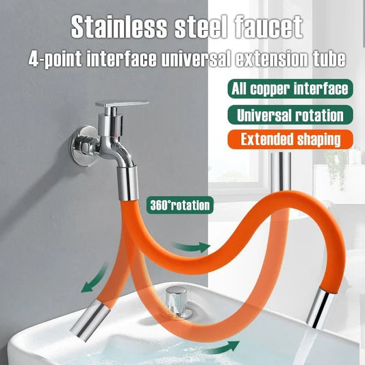 Adjustable bathroom faucet extender with 360-degree rotation for extended reach and flexible positioning