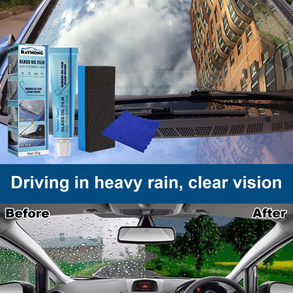 30g Car Windshield Glass Decontamination Rainproof Oil Film Remover with Sponge Cloth
