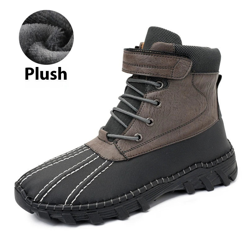 Warm lace-up winter snow boots with fleece lining, waterproof and anti-slip rubber soles, and stylish velvet or single-color options