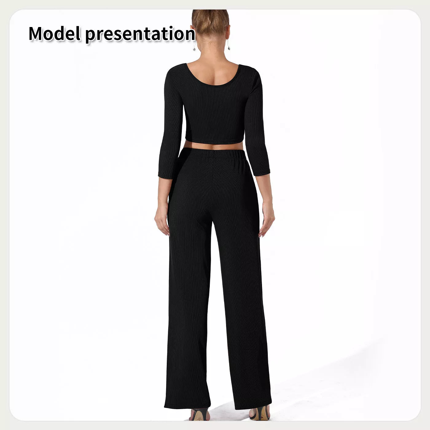 Women's solid color top and pants set in black or coffee, sizes S to 4XL