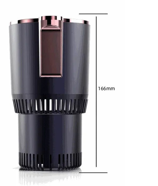 Black smart car cup holder with digital temperature display for heating and cooling drinks