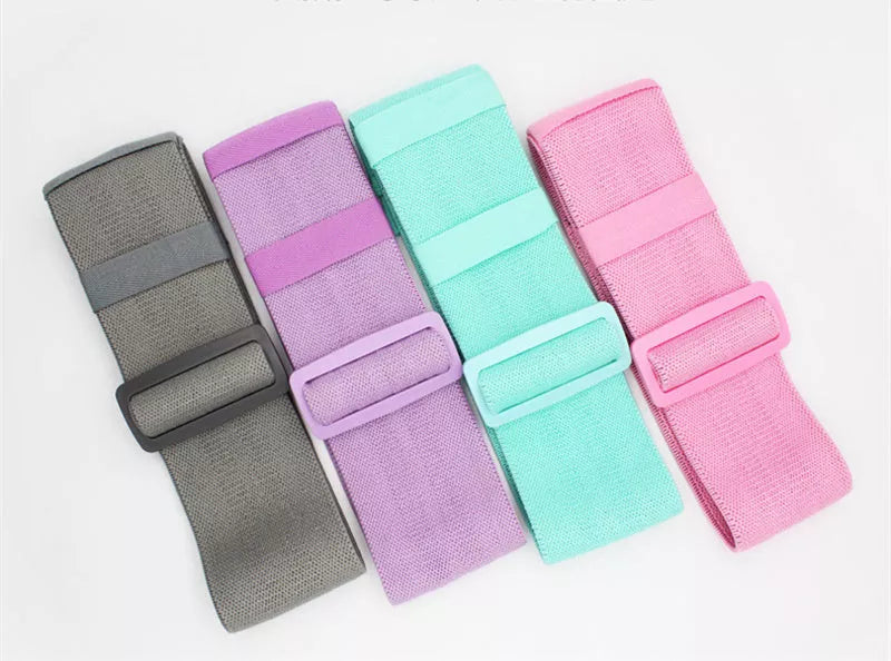 Aolikes Adjustable Fitness Stretch Training Booty Bands in grey, purple, pink, and blue