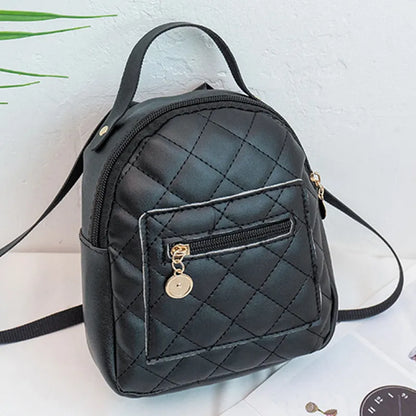 Girls' Korean style embroidered backpack in solid colour with hard PU construction and sandwich pocket