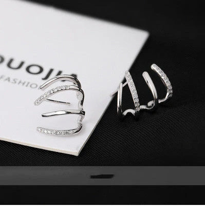 Elegant silver-tone zircon stud earrings with a sleek and sophisticated design