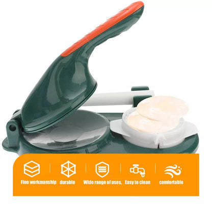 3-in-1 dumpling maker with ergonomic handle in pink, orange, white, and green