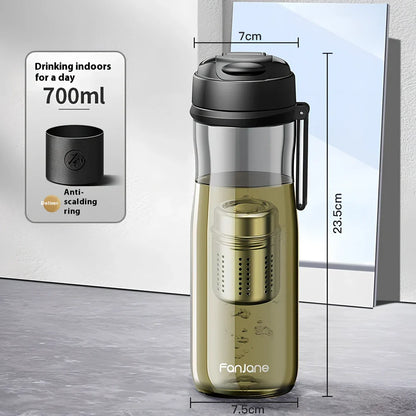 Magnetic bubble tea cup with black Tritan construction and insulated leather ring showing separation mechanism