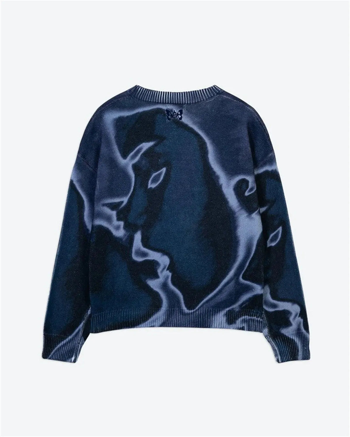 Printed polyester sweater in Black, Blue, or Rose Red, sizes XS to 3XL, long sleeve casual pullover