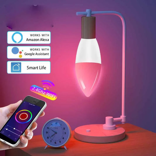 Smart WiFi RGBCW dimmable LED bulb with voice control for home lighting and decor