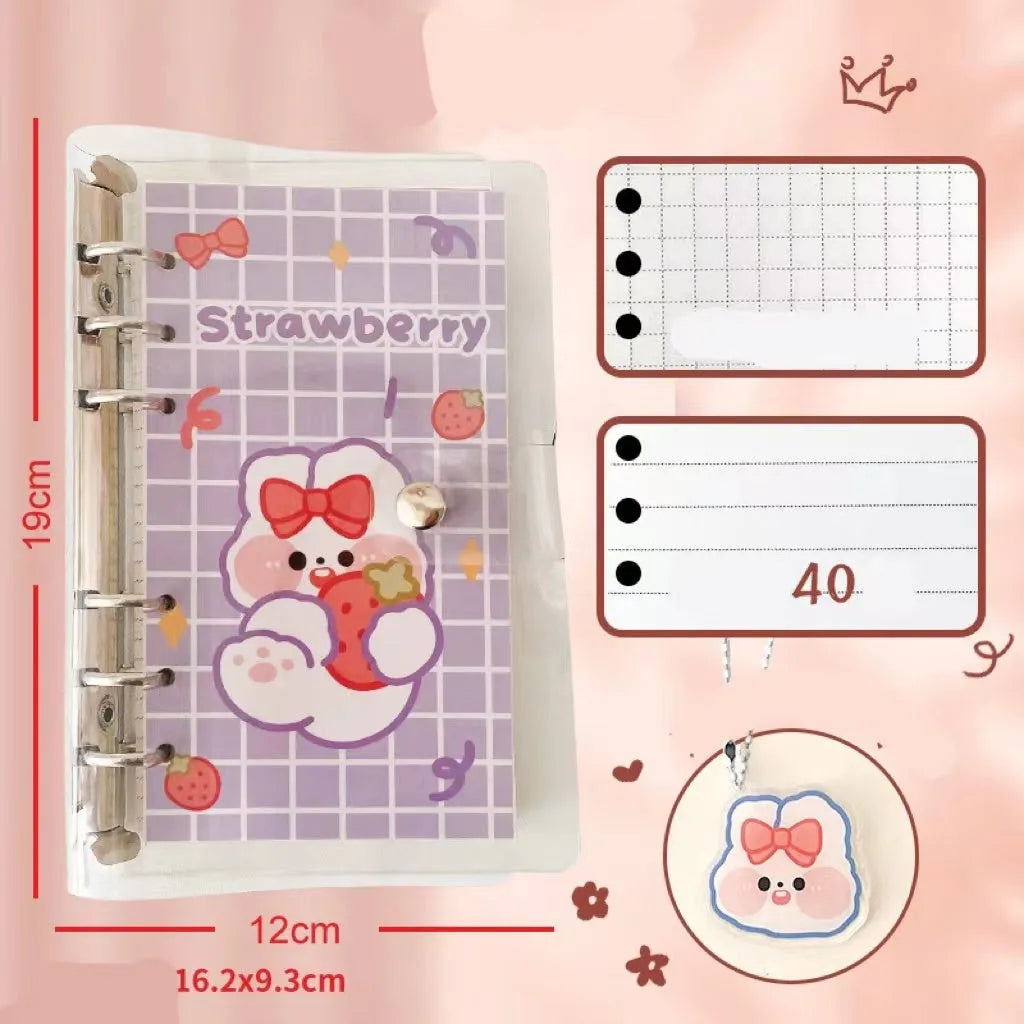 A6 student notebook with character design showing 6-hole binding and 90x170mm dimensions