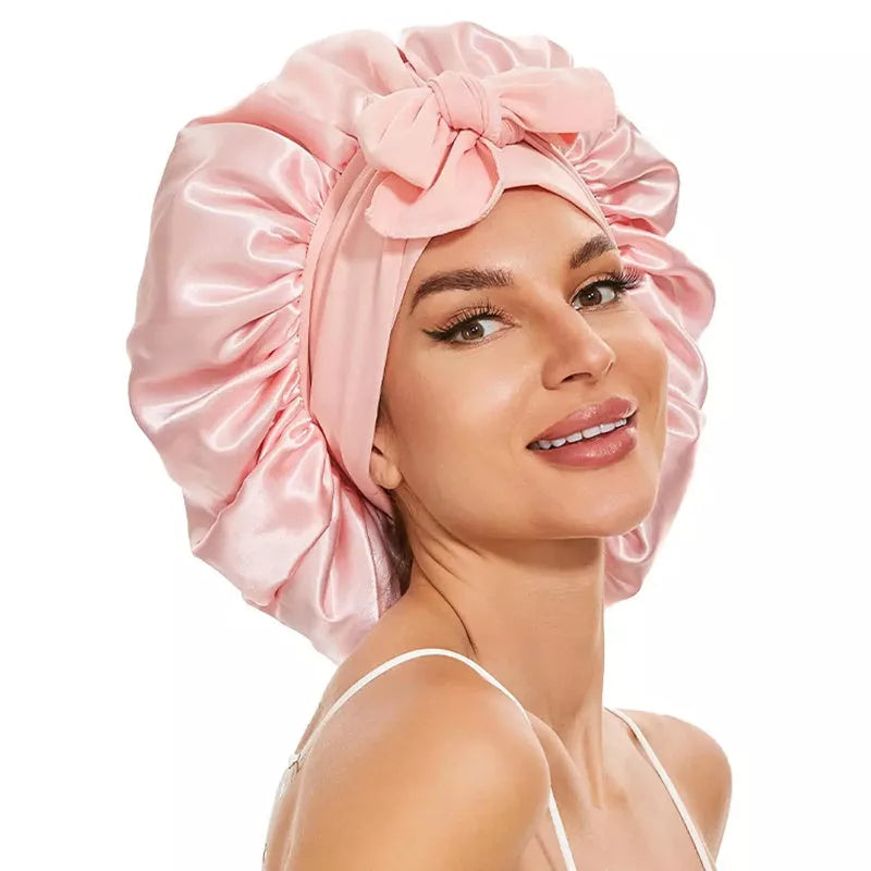 Double-layer silk bonnet for sleeping in various colors